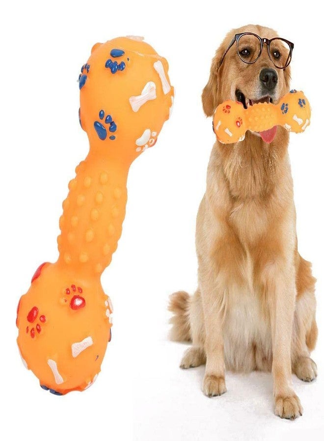 Pet Believe Colorful Squeaky Paw Print Rubber Non Toxic Sound & Chew Dumbell Toy for Puppies & Small Dogs (Color May Vary) - Image 1